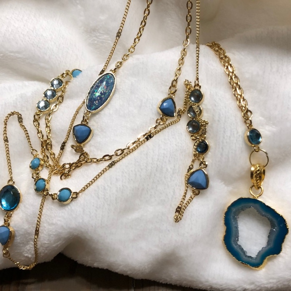 Layered Agate Druzy Necklace – Turquoise WDH10064 - Picture 3 of 8